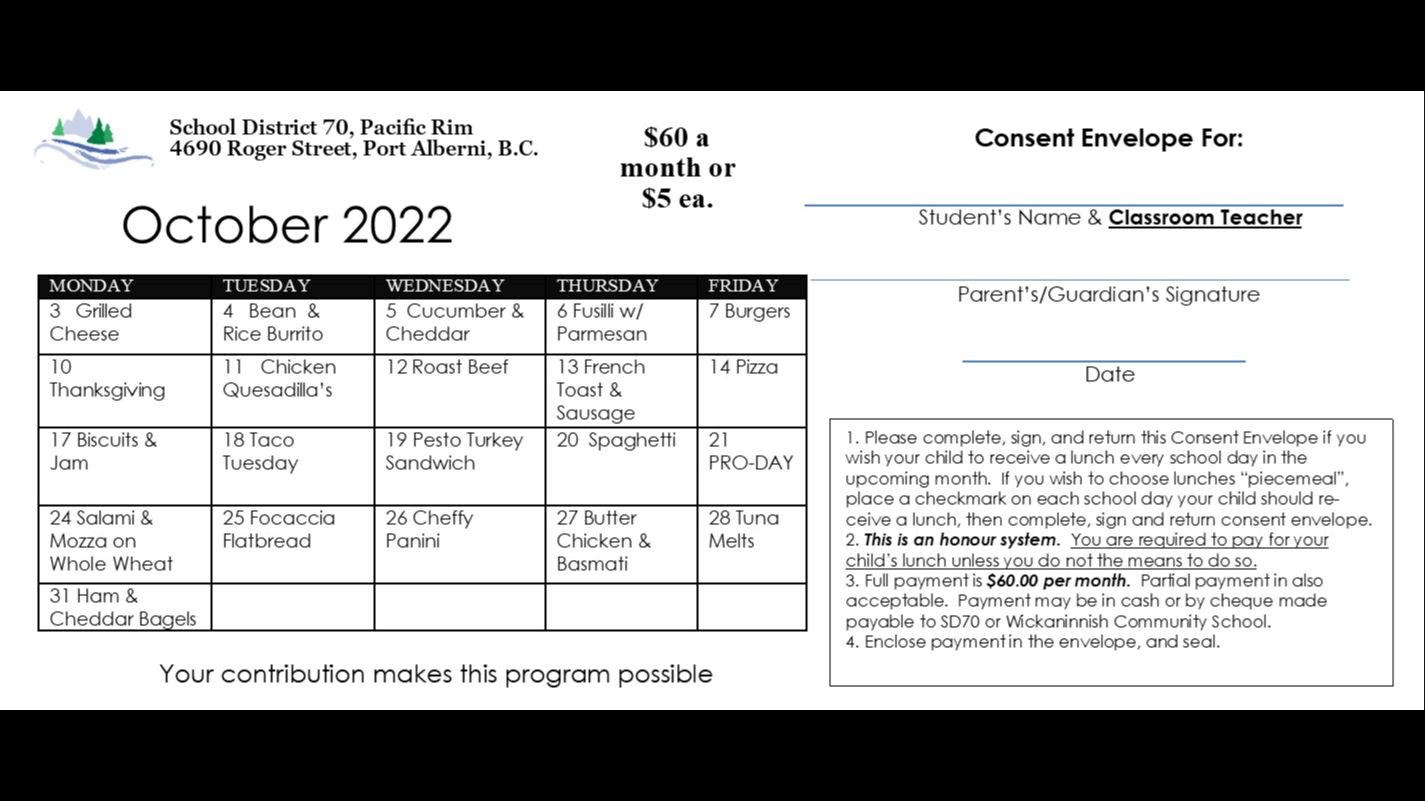 October Lunch Program